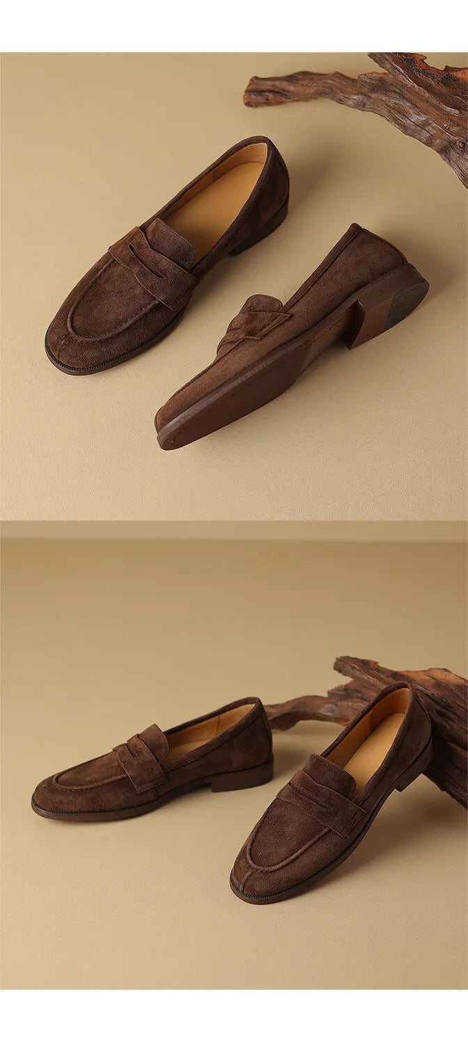 Women’s Kid Suede Slip-On Flats – Soft Sheepskin Insole | British Style Round-Toe Casual Boat Shoes