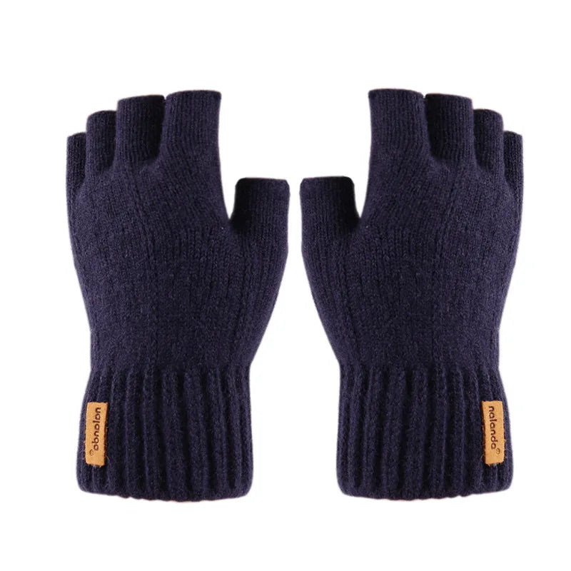 Half-Finger Alpaca Wool Gloves for Men – Warm Winter Knitted