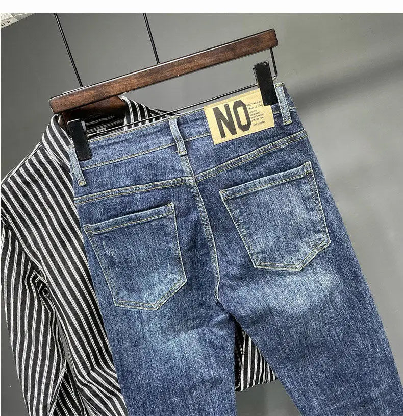 Jeans Men's Spring and Summer New High-end Trend Blue Slim-fitting Pants Brand Korean Streetwear High Street Retro Long Pants