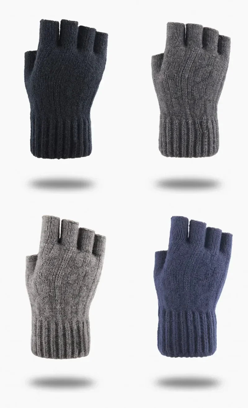 Half-Finger Alpaca Wool Gloves for Men – Warm Winter Knitted