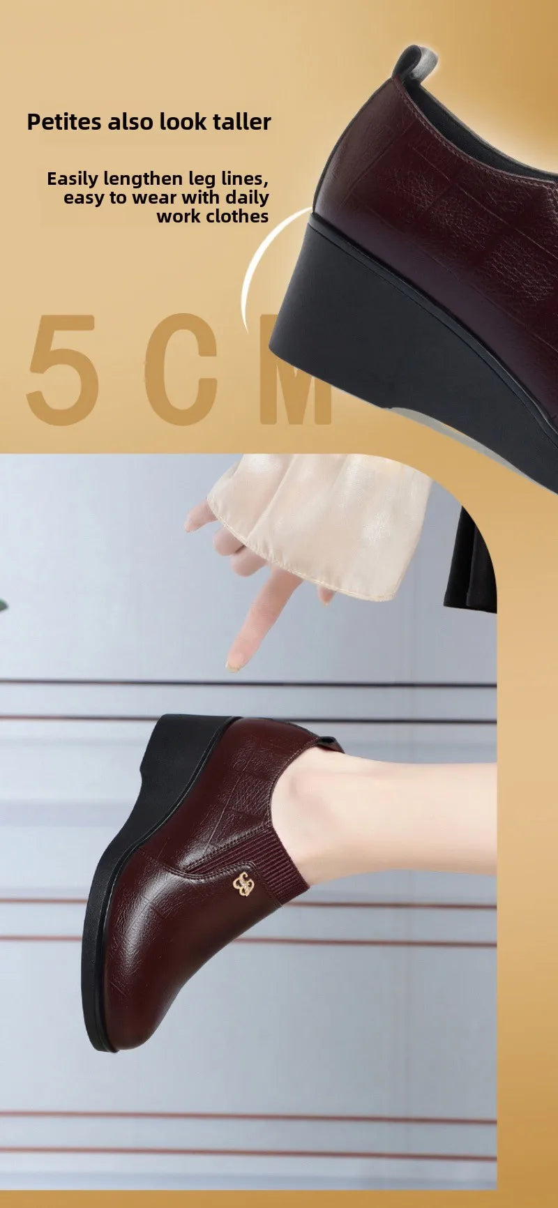 Women’s 2025 PU Wedge Slip-On Shoes – Waterproof Medium Heel Shoes