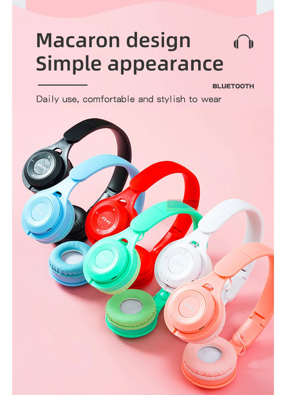 Kids Headphones  Wireless Bluetooth Earphones Stereo Foldable Helmets Gaming Headsets Over-ear Headphones for Android ios Music