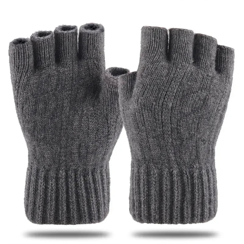 Half-Finger Alpaca Wool Gloves for Men – Warm Winter Knitted