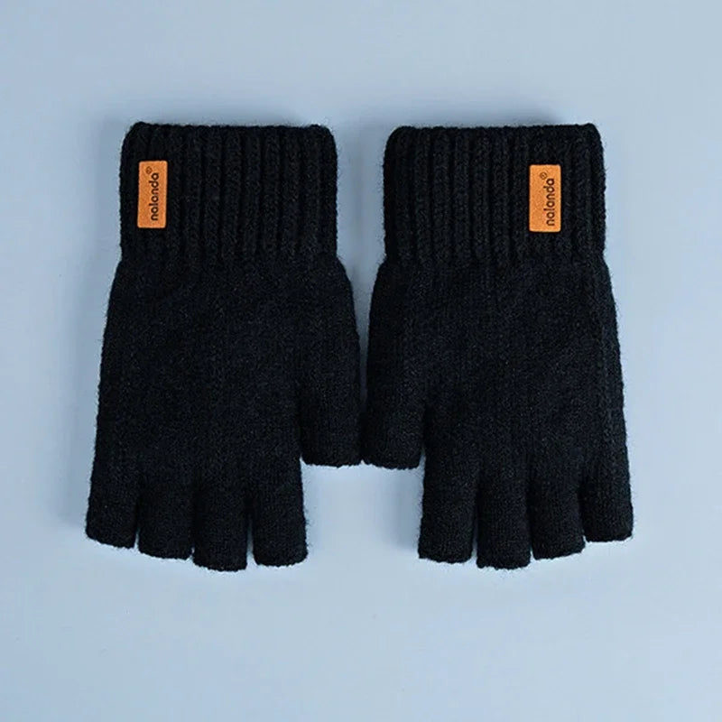 Half-Finger Alpaca Wool Gloves for Men – Warm Winter Knitted