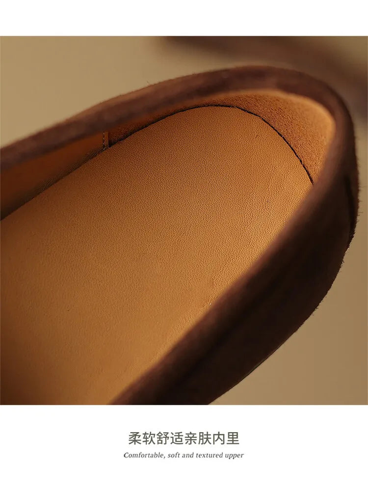 Women’s Kid Suede Slip-On Flats – Soft Sheepskin Insole | British Style Round-Toe Casual Boat Shoes