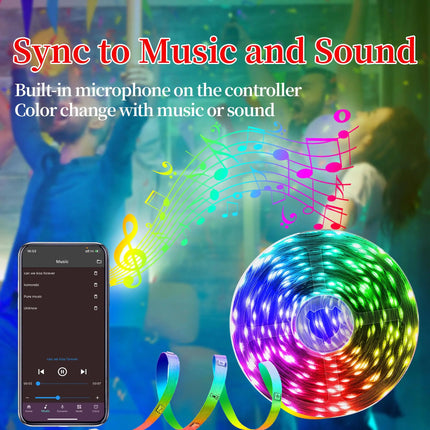 16ft/49ft/98ft/196ft Long LED Strip Lights - Color-Changing RGB Music Sync LED Rope Lights With 44-Key Remote And Phone App Cont