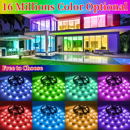 16ft/49ft/98ft/196ft Long LED Strip Lights - Color-Changing RGB Music Sync LED Rope Lights With 44-Key Remote And Phone App Cont