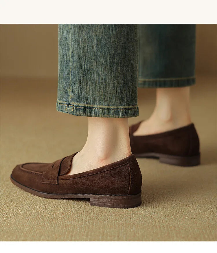 Women’s Kid Suede Slip-On Flats – Soft Sheepskin Insole | British Style Round-Toe Casual Boat Shoes