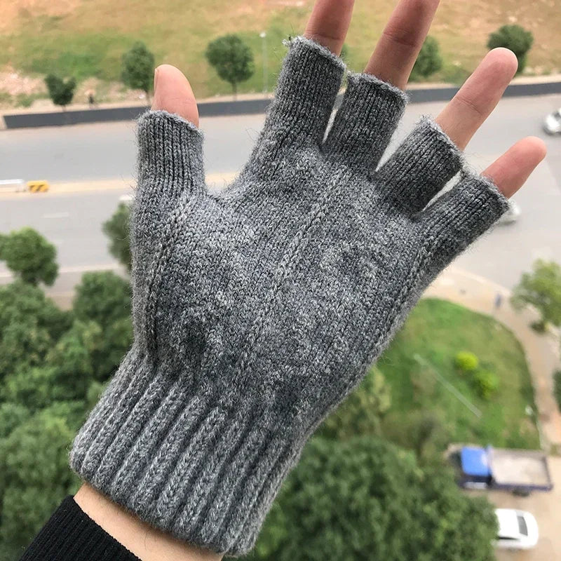 Half-Finger Alpaca Wool Gloves for Men – Warm Winter Knitted