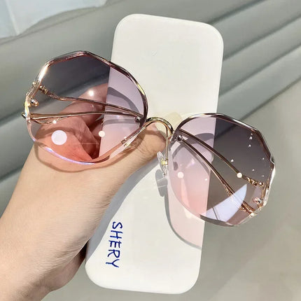 Irregular Round Sunglases Women Brand Designer Gradient Fashion Sun Glasses Female Rimless Metal Curved Temples Oculos De Sol