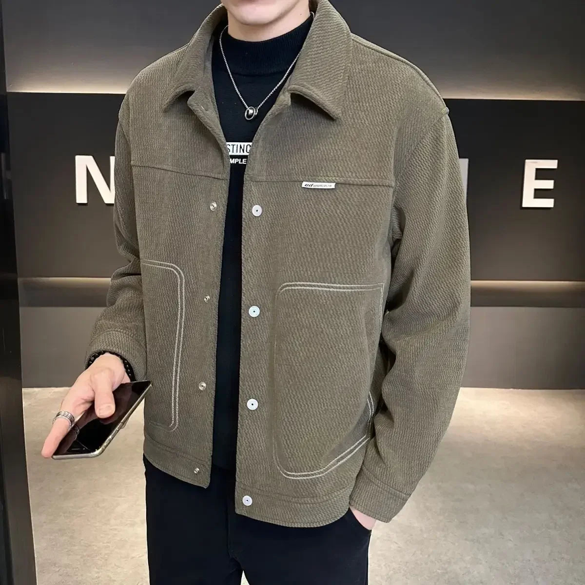 Men’s Casual Jacket – Autumn/Winter 2025, Single Breasted Turn-Down Collar