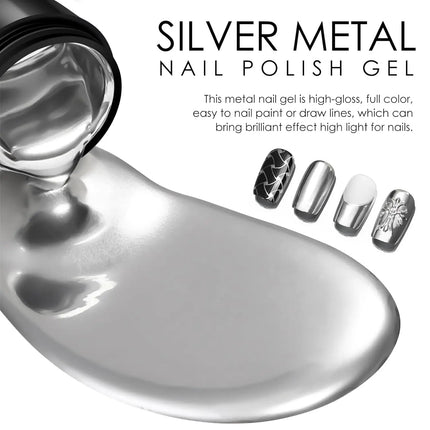 Makartt 8ml Mirror Shine Gel Metallic Silver Gel UV/LED Gel Metal Painting Gel Drawing Mirror Nail gel for Nail Art Designs