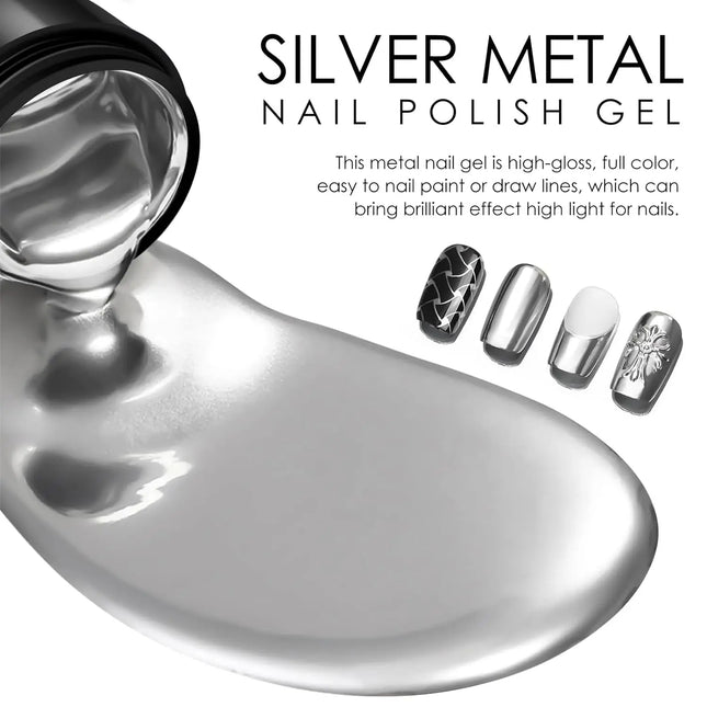 Makartt 8ml Mirror Shine Gel Metallic Silver Gel UV/LED Gel Metal Painting Gel Drawing Mirror Nail gel for Nail Art Designs