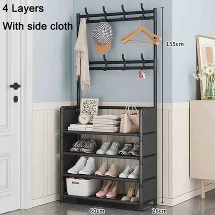 Multi-Layer Shoe and Hat Rack Household Multifunctional Shoes Racks Floor Standing Dormitory Floor Standing Sneaker Coat Cabinet