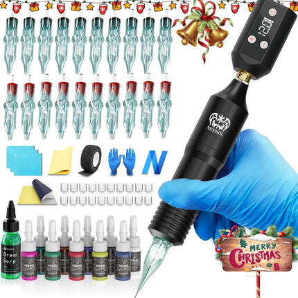 Neebol Wireless Tattoo Kit, Complete Kit Tattoo Pen with 1500mAh LED, 1set, Cordless Tattoo Power Supply for Beginners,Body Art