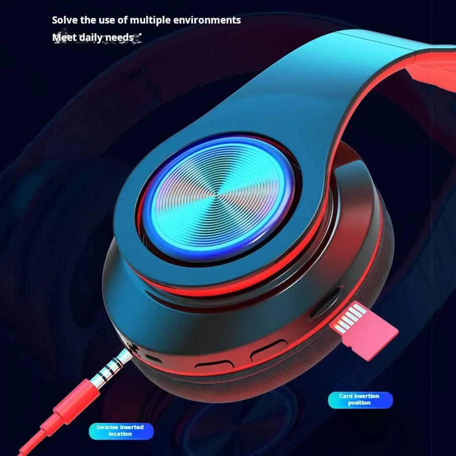 Headsets Gamer Headphones, Blutooth Surround Sound Stereo, Wireless Earphone USB With, MicroPhone Colourful Light PC Laptop Headset