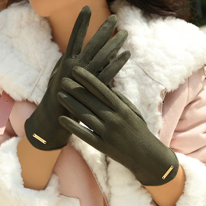 Women’s Suede Touchscreen Winter Gloves – Warm Fleece Lined