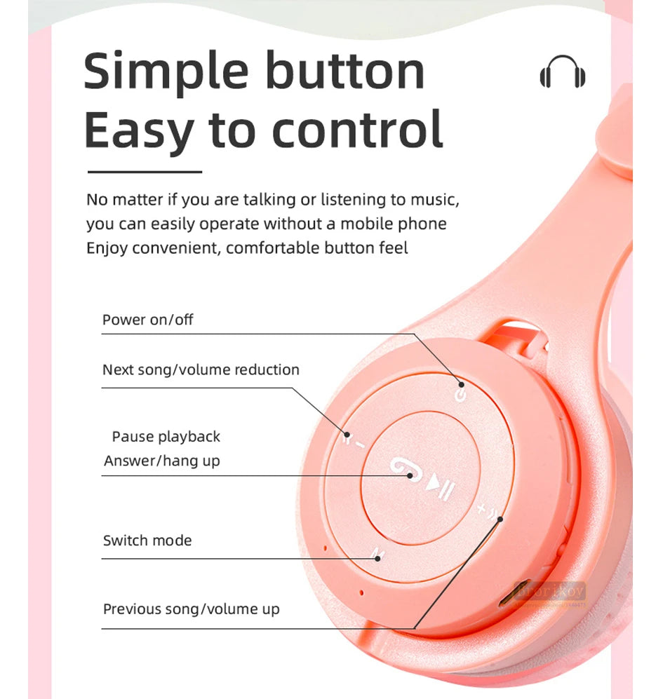 Headphones Kids Wireless Bluetooth Earphones Stereo Foldable Helmets Gaming Headsets Over-ear Headphones for Android ios Music