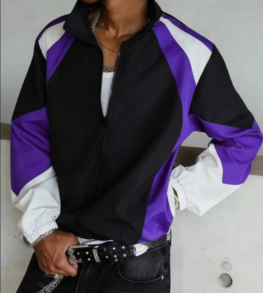 JoseSalman Men’s Casual Patchwork Jacket – Spring & Autumn Zipper Coat