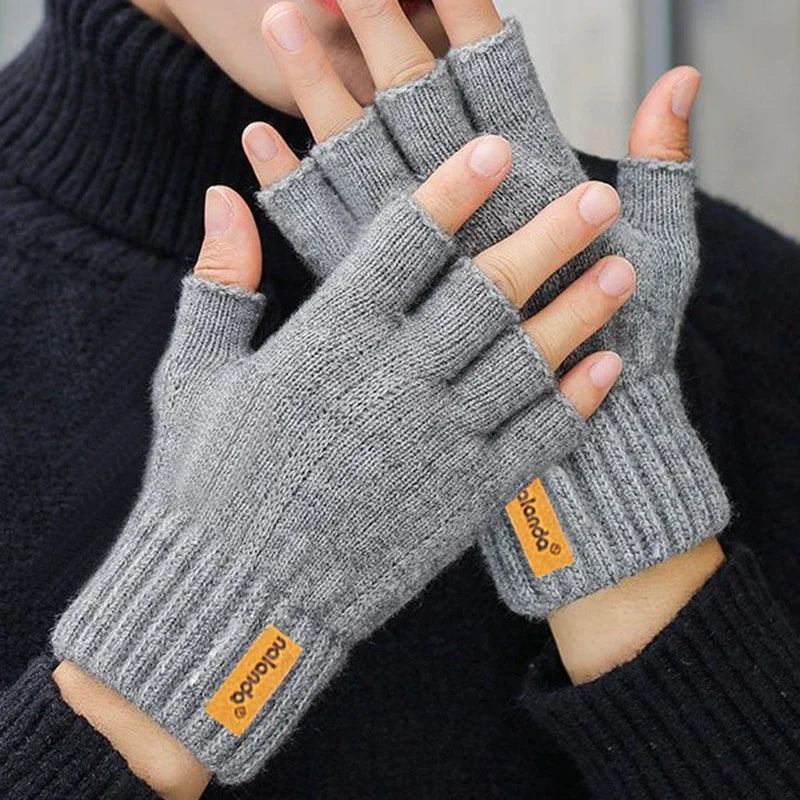 Half-Finger Alpaca Wool Gloves for Men – Warm Winter Knitted