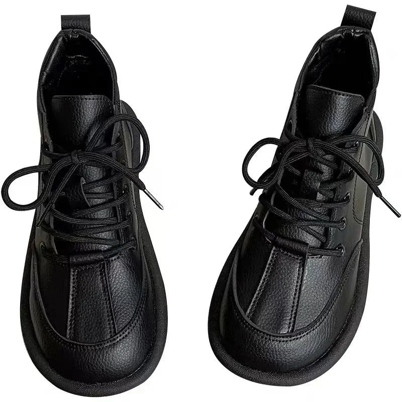 Women’s 2025 PU Lace-Up Flats – Comfortable Daily Platform Shoes