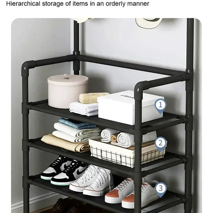 Multi-Layer Shoe and Hat Rack Household Multifunctional Shoes Racks Floor Standing Dormitory Floor Standing Sneaker Coat Cabinet