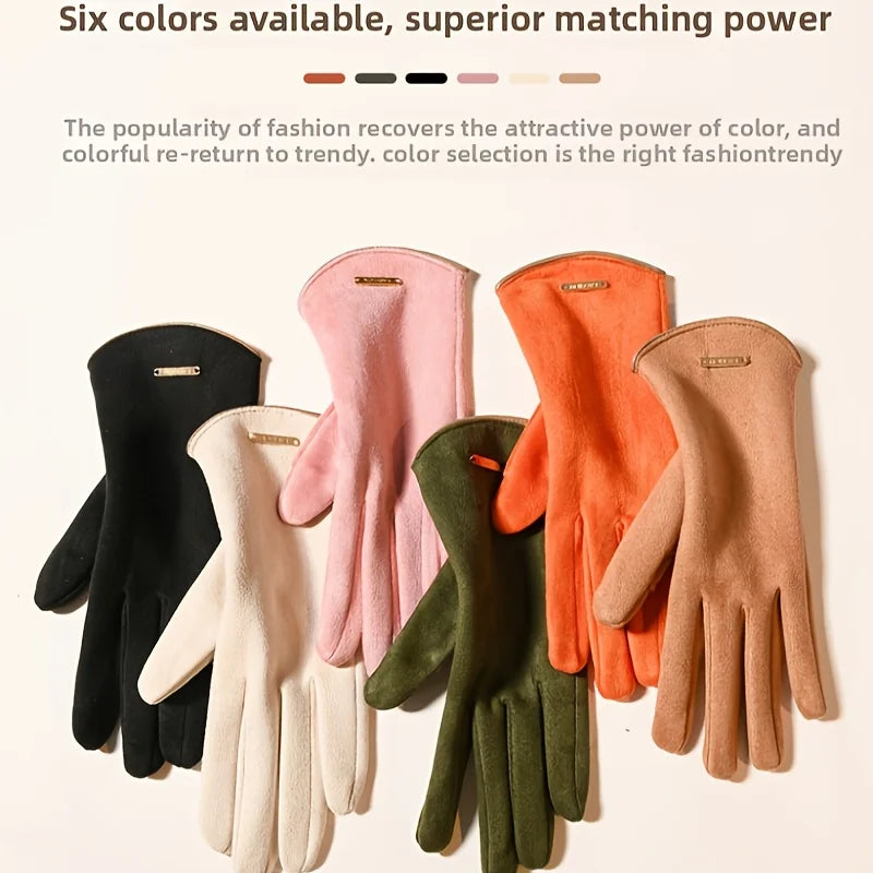Women’s Suede Touchscreen Winter Gloves – Warm Fleece Lined