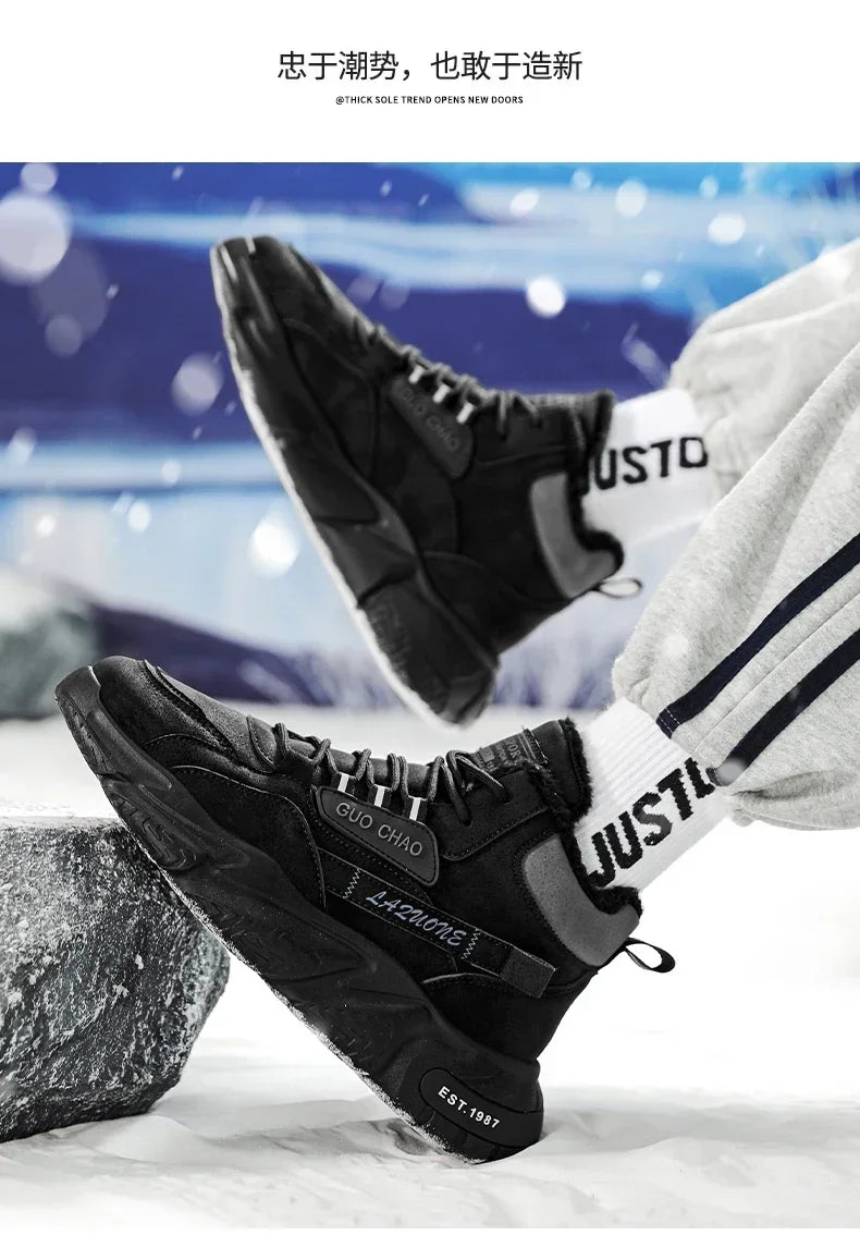 Men’s 2025 Cow Suede Ankle Snow Boots – Handmade Winter Casual Boots