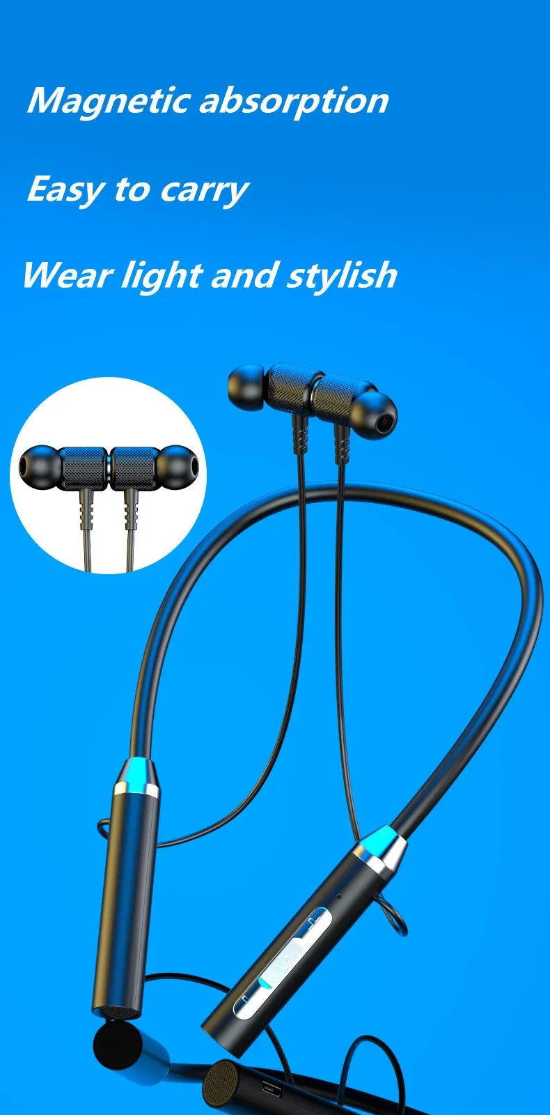 Wireless Headphones Bluetooth 5.0, Neckband Earphones Silicone Hifi, 9D Stereo Sports Headset Halter, Waterproof Magnetic Earbuds