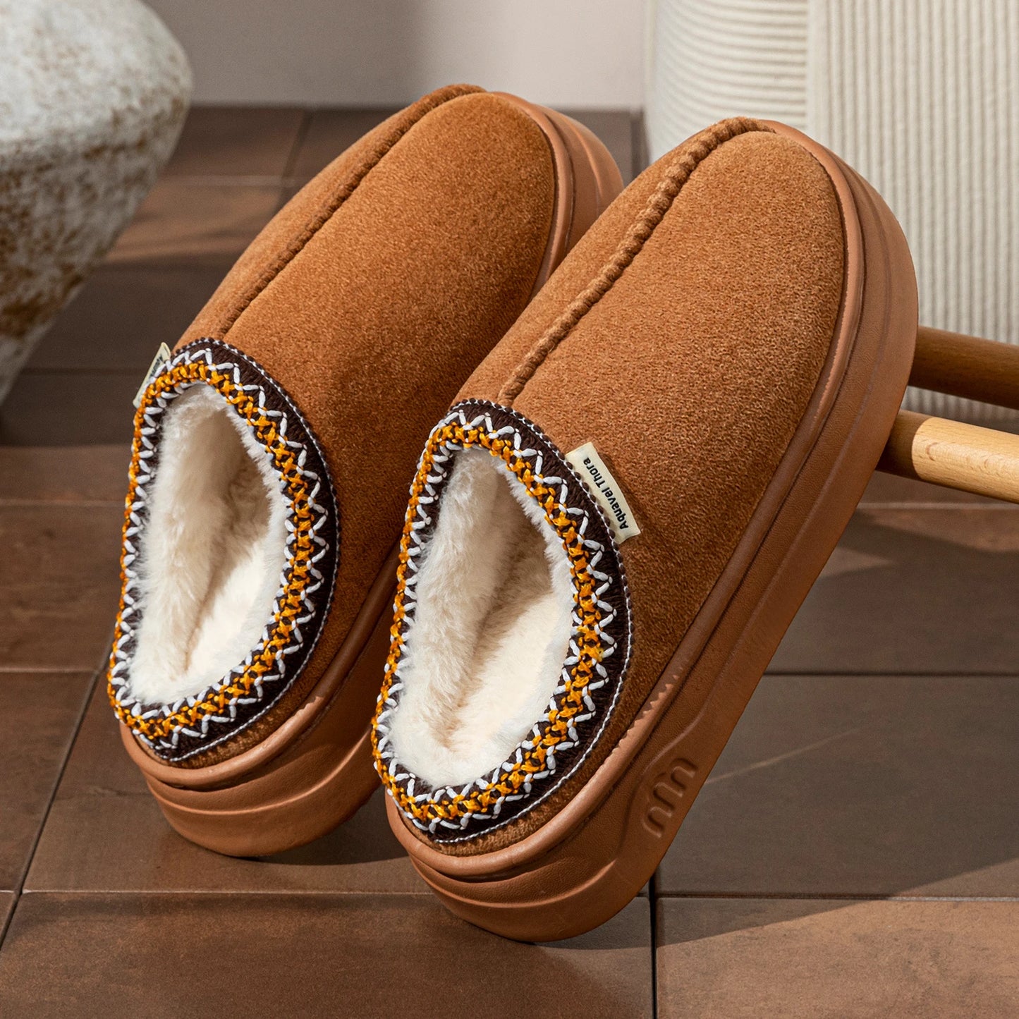 Women’s Winter Corduroy Plush Slippers – Warm Indoor Slip-On Home Shoes