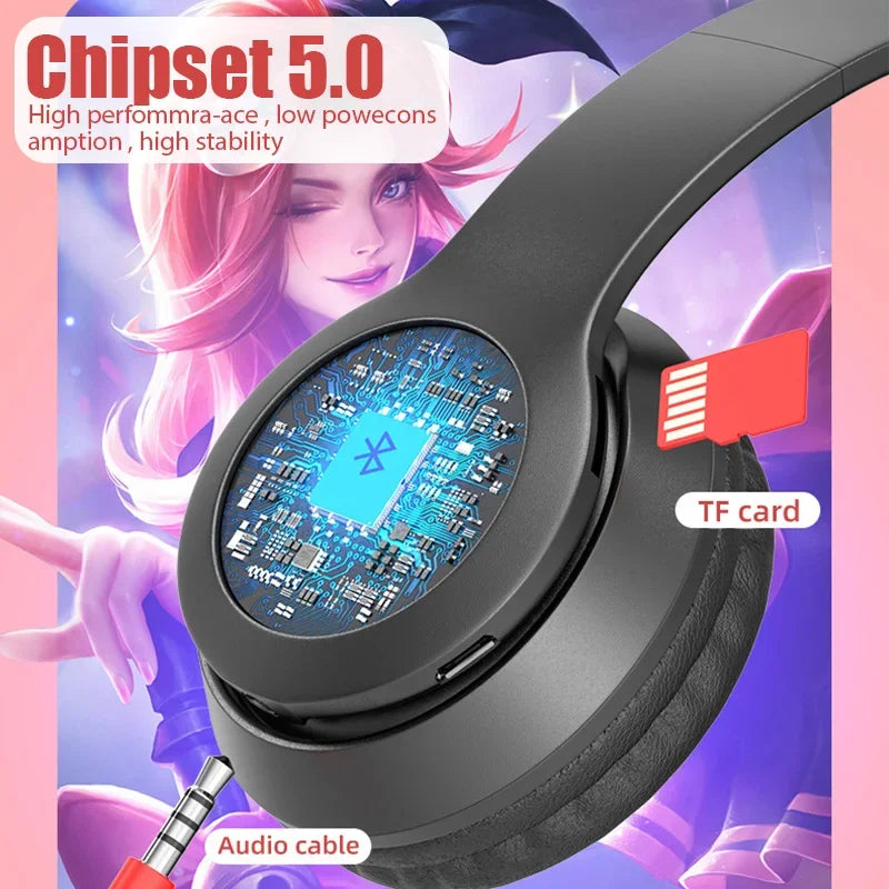 Wireless Headphones Cat Ear, Bluetooth-Compatible Helmets, Stereo Bass Over-Ear Headsets, Sports Headphones for Kids and Adult