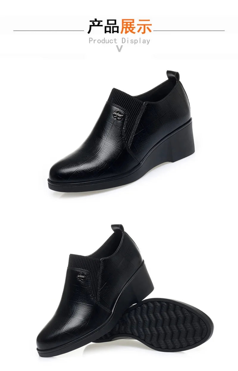 Women’s 2025 PU Wedge Slip-On Shoes – Waterproof Medium Heel Shoes