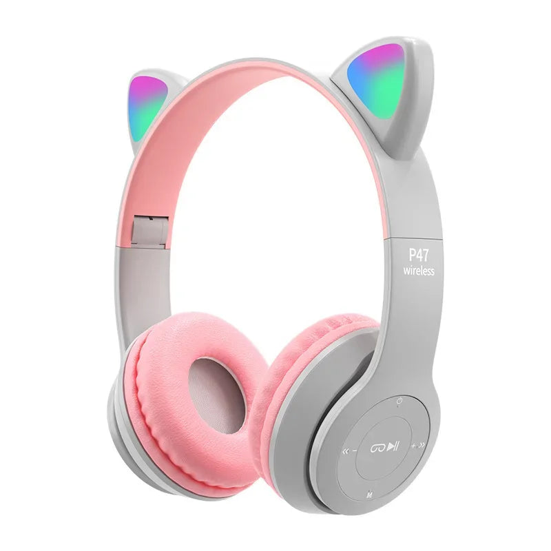 Wireless Headphones Cat Ear, Bluetooth-Compatible Helmets, Stereo Bass Over-Ear Headsets, Sports Headphones for Kids and Adult