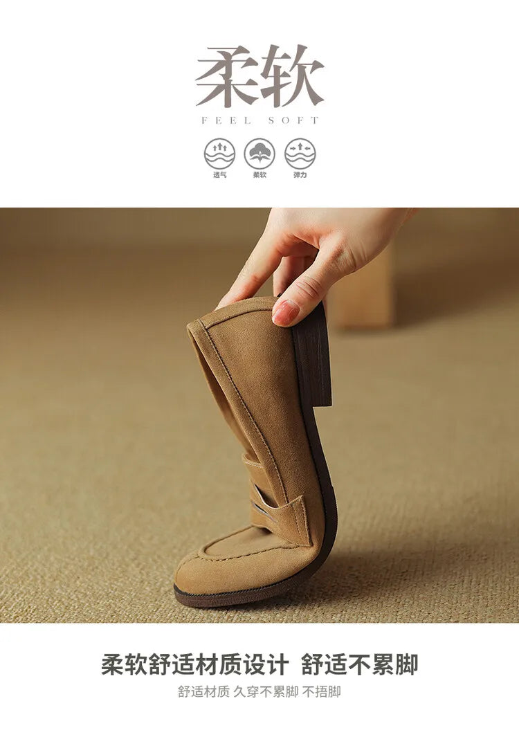 Women’s Kid Suede Slip-On Flats – Soft Sheepskin Insole | British Style Round-Toe Casual Boat Shoes