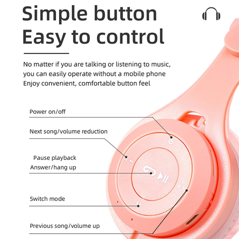 Kids Headphones  Wireless Bluetooth Earphones Stereo Foldable Helmets Gaming Headsets Over-ear Headphones for Android ios Music