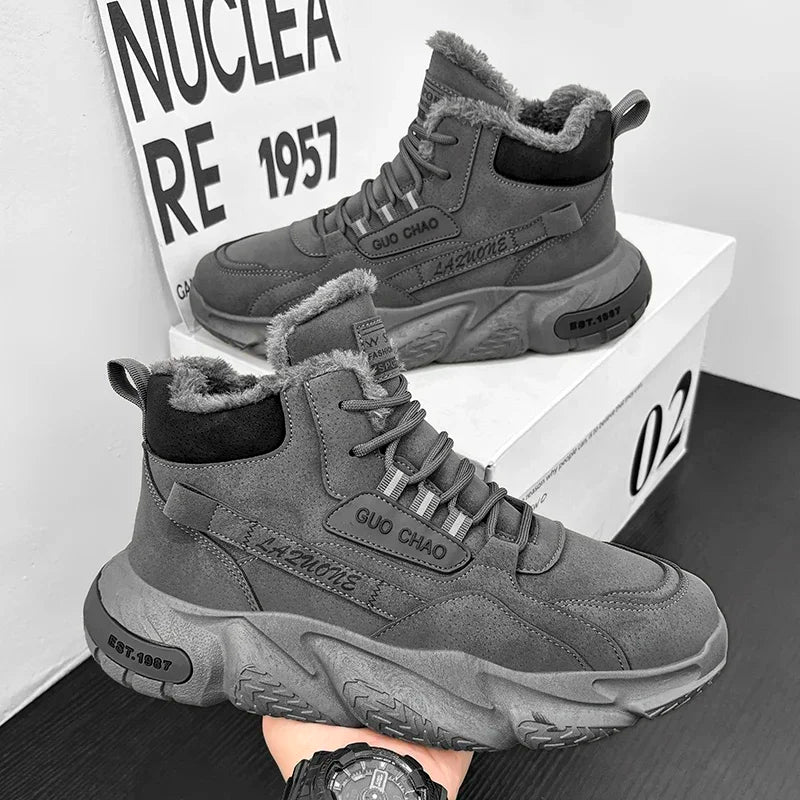 Men’s 2025 Cow Suede Ankle Snow Boots – Handmade Winter Casual Boots