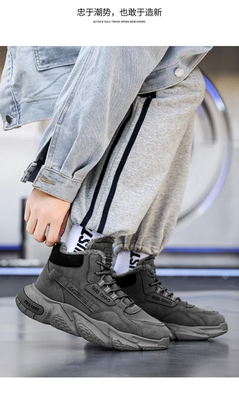 Men’s 2025 Cow Suede Ankle Snow Boots – Handmade Winter Casual Boots