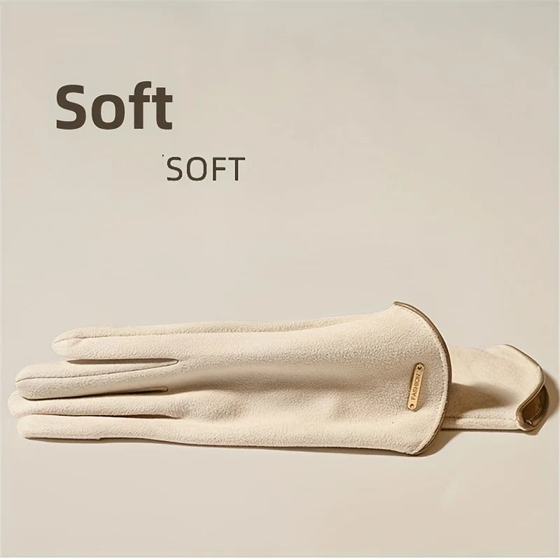 Women’s Suede Touchscreen Winter Gloves – Warm Fleece Lined