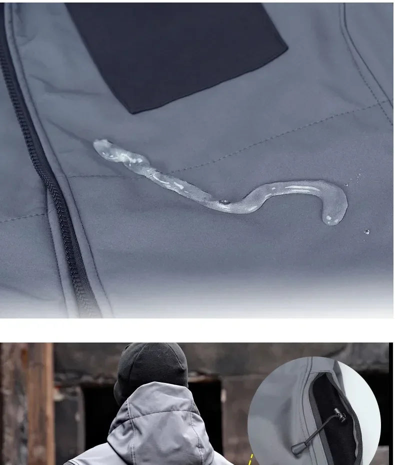 Men’s Military Patchwork Jacket – Winter Travel, Hooded Zipper Coat