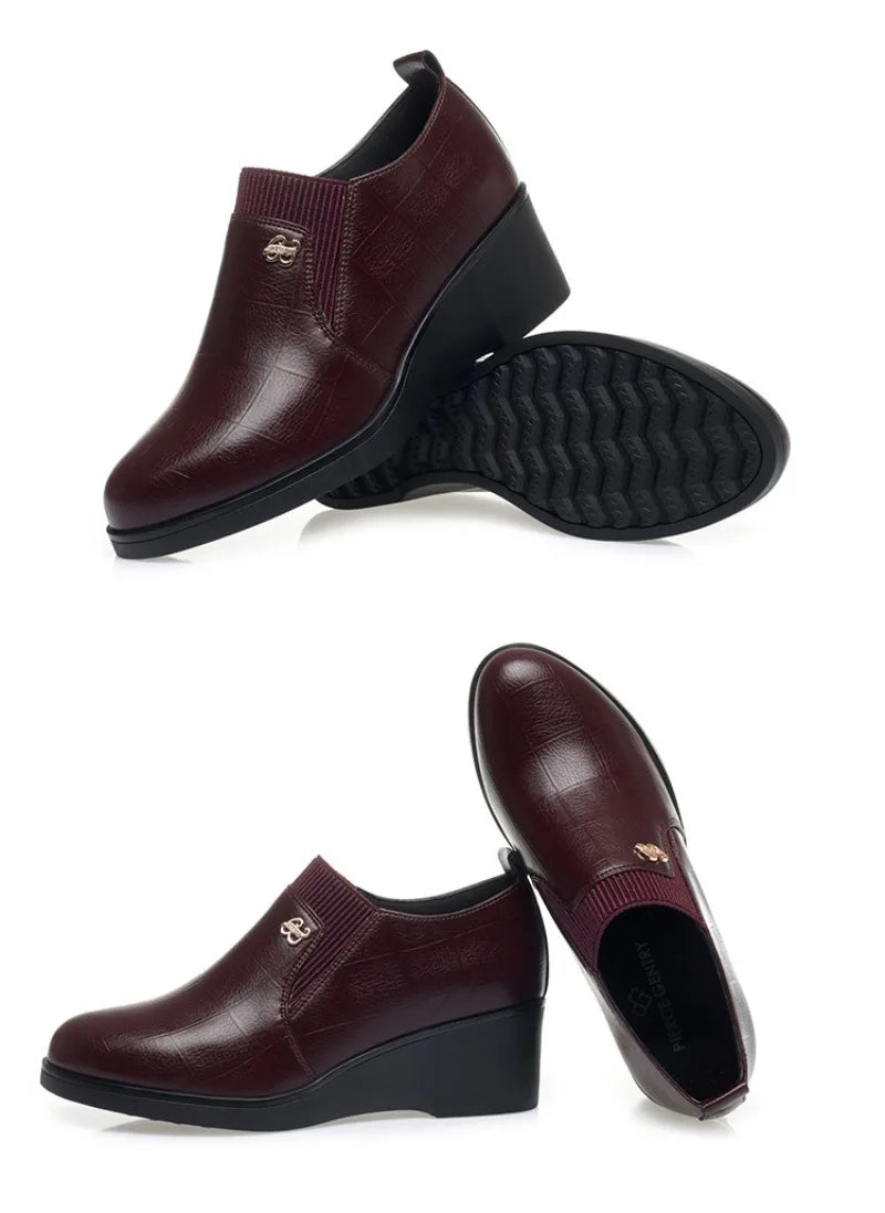 Women’s 2025 PU Wedge Slip-On Shoes – Waterproof Medium Heel Shoes