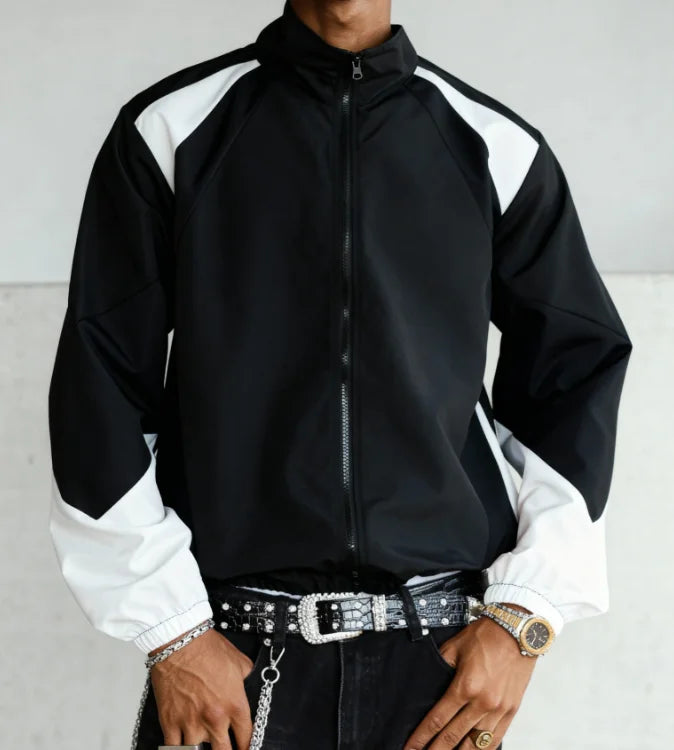 JoseSalman Men’s Casual Patchwork Jacket – Spring & Autumn Zipper Coat