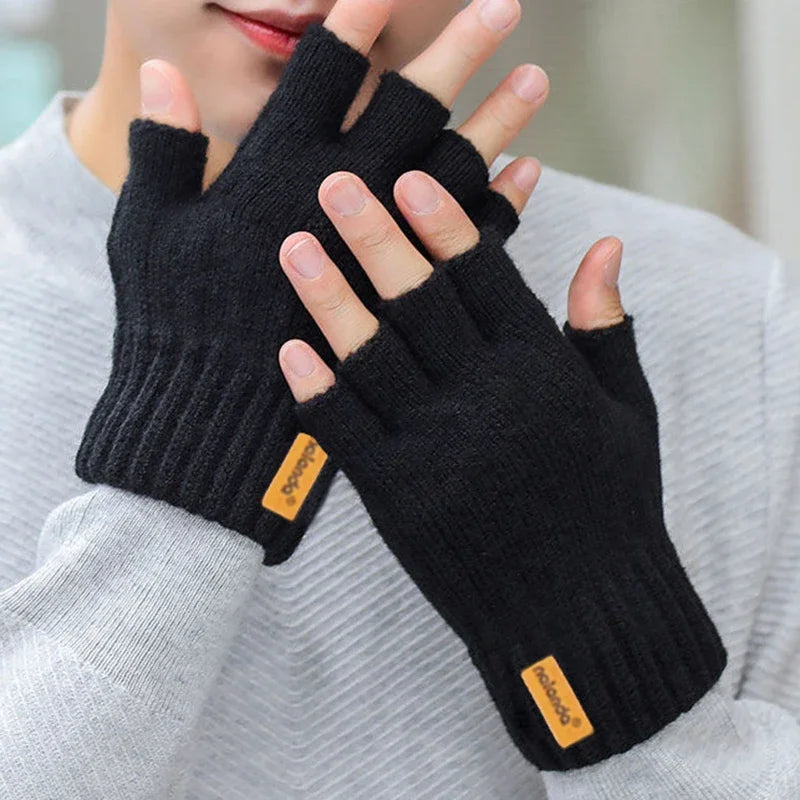 Half-Finger Alpaca Wool Gloves for Men – Warm Winter Knitted