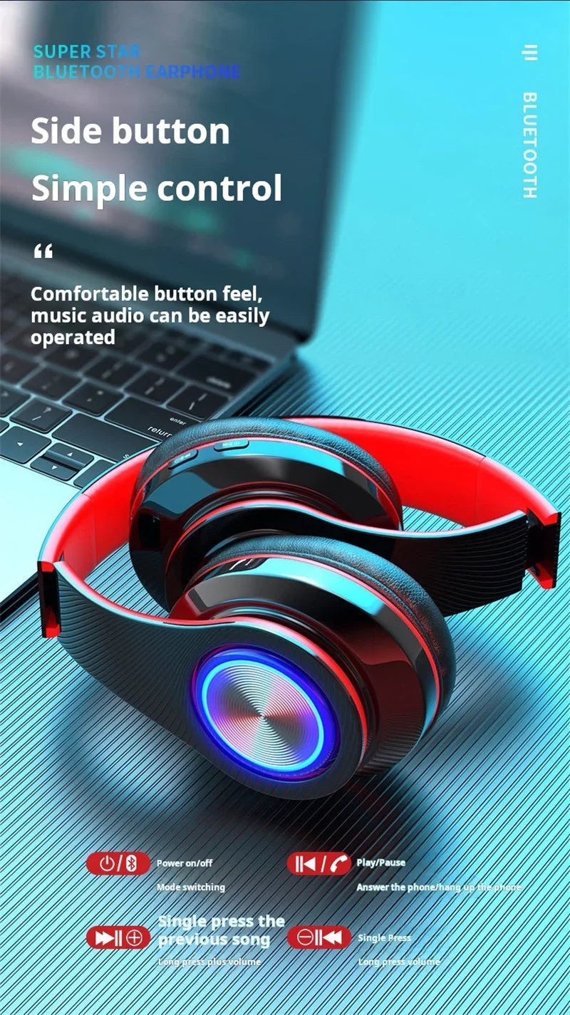 Headsets Gamer Headphones, Blutooth Surround Sound Stereo, Wireless Earphone USB With, MicroPhone Colourful Light PC Laptop Headset