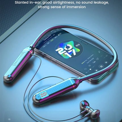 Wireless Earphones 5.3 Neckband Headphones Gaming LED Display Stereo Sports Headset Halter Waterproof Magnetic Earbuds