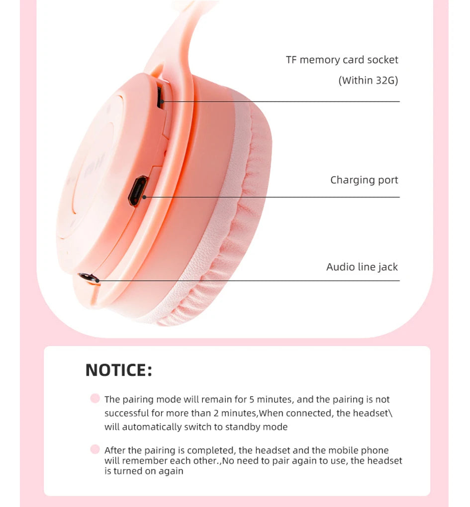 Headphones Kids Wireless Bluetooth Earphones Stereo Foldable Helmets Gaming Headsets Over-ear Headphones for Android ios Music