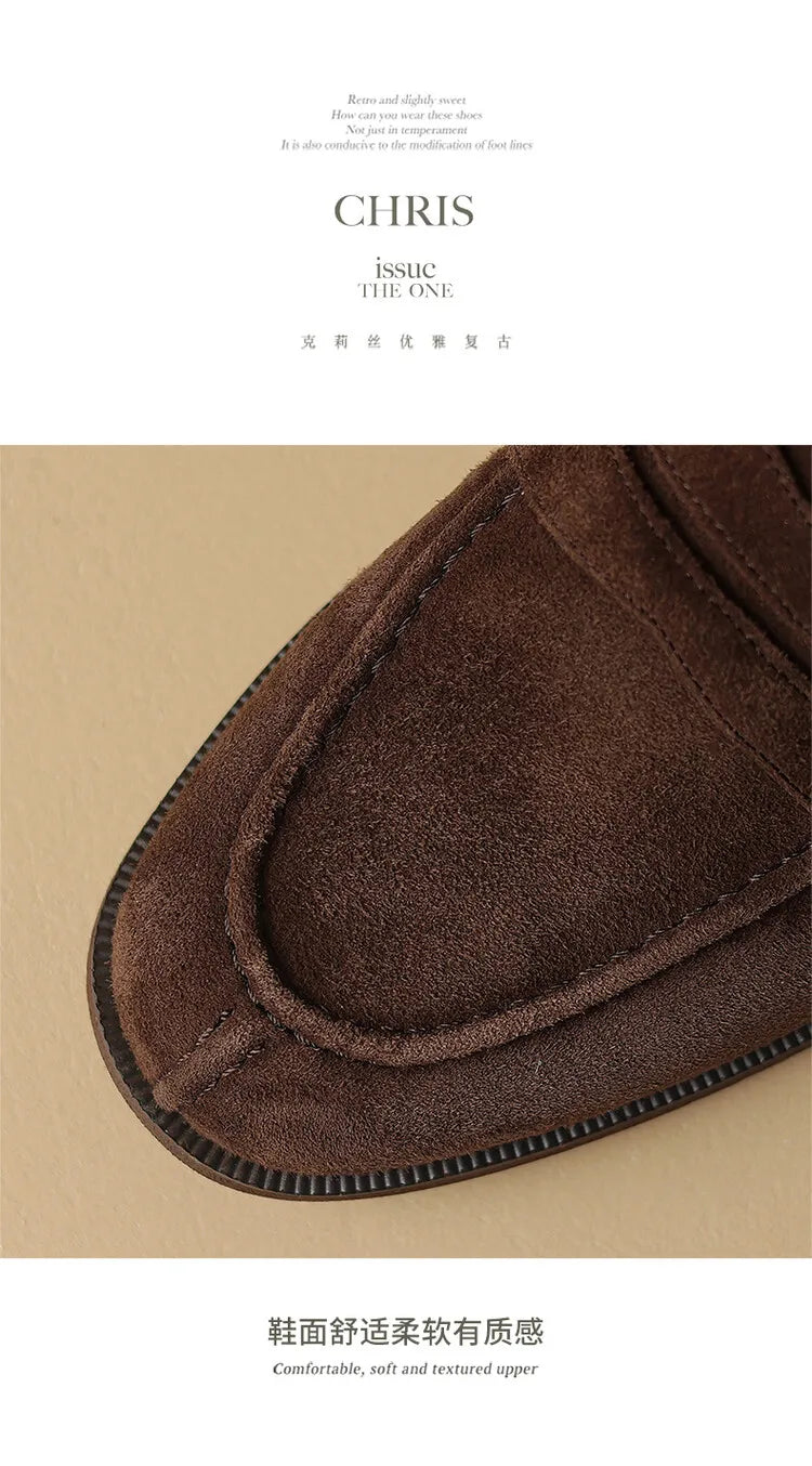 Women’s Kid Suede Slip-On Flats – Soft Sheepskin Insole | British Style Round-Toe Casual Boat Shoes