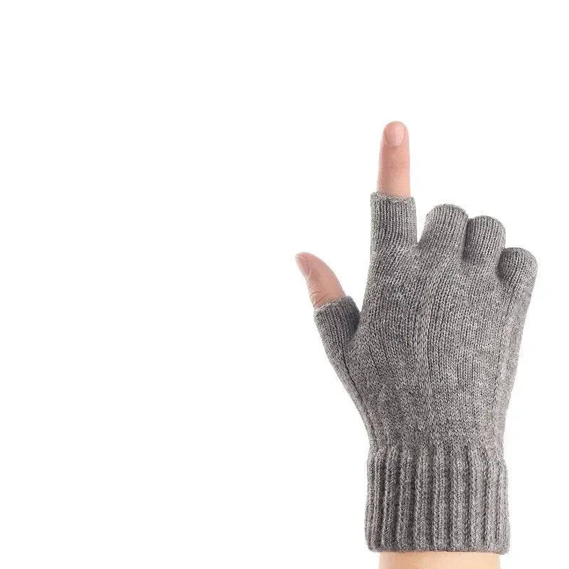 Half-Finger Alpaca Wool Gloves for Men – Warm Winter Knitted