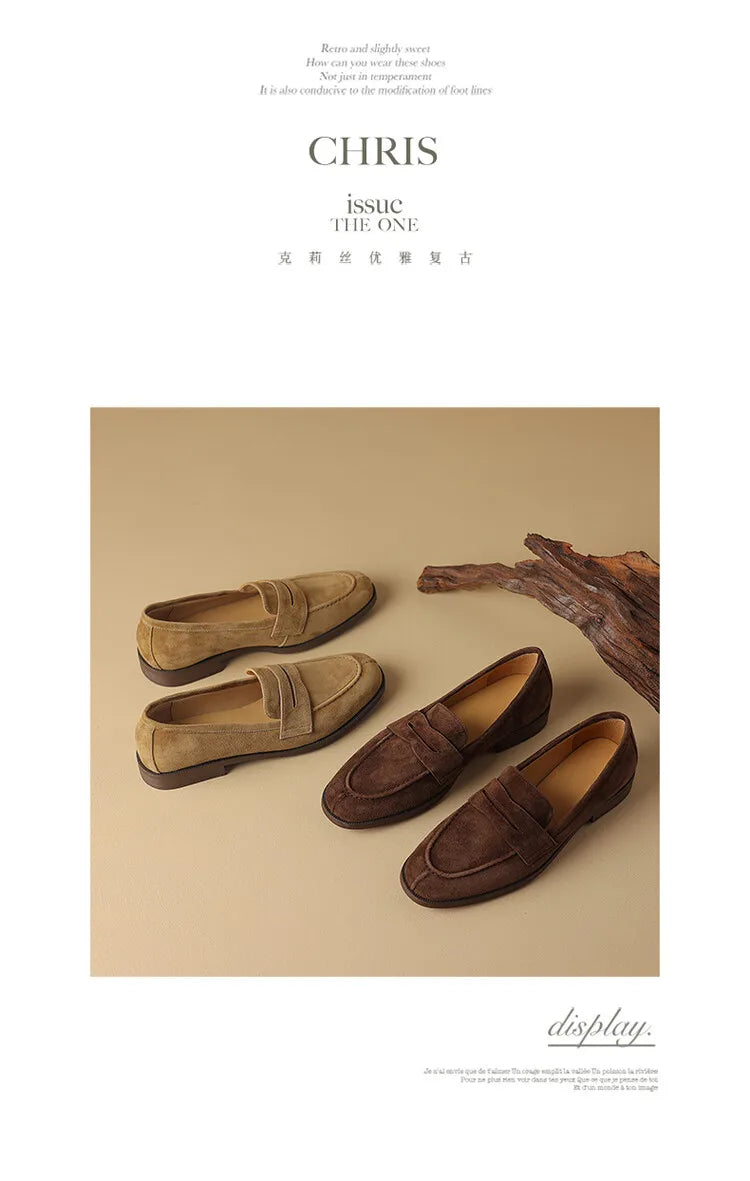 Women’s Kid Suede Slip-On Flats – Soft Sheepskin Insole | British Style Round-Toe Casual Boat Shoes