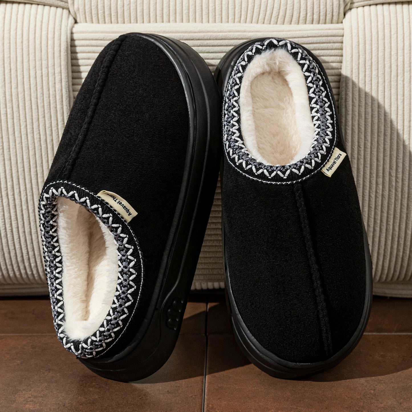 Women’s Winter Corduroy Plush Slippers – Warm Indoor Slip-On Home Shoes