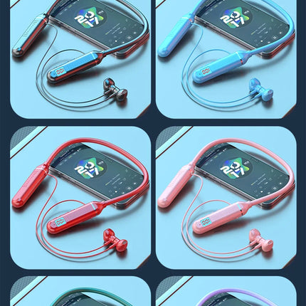 Wireless Earphones 5.3 Neckband Headphones Gaming LED Display Stereo Sports Headset Halter Waterproof Magnetic Earbuds